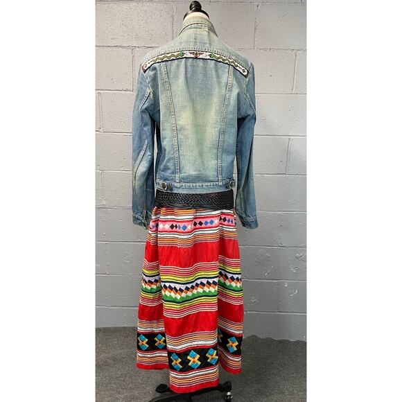 Vtg 1970s Wrangler Beaded Native American Med Wash Denim Jacket Honest Wear - Picture 13 of 16